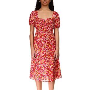 Sanctuary Women's Floral Puff Sleeve Sweetheart Midi Dress B4HP
